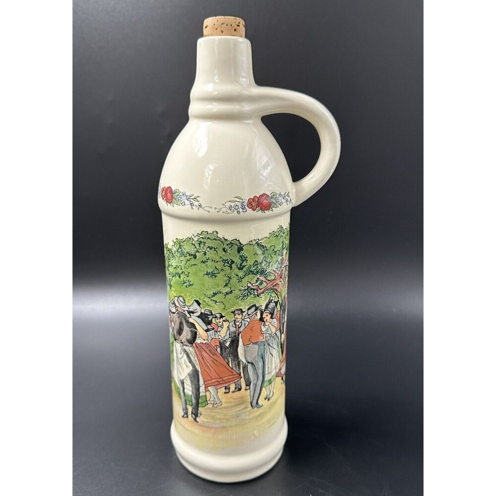 Janeyemines Ceramic Dance Pattern Bottle with Cork from Obernai France 12 in